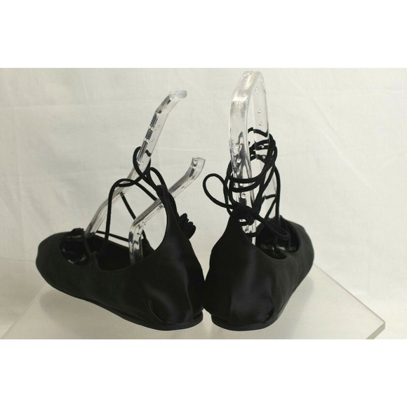 NIB PRADA 1F657H BLACK CANVAS SATIN ANKLE WRAP LACE BALLERINA FLATS 37.5 ITALY - Picture 5 of 12
